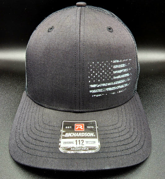 Black and White USA Flag Trucker Snapback Hat Mesh Back