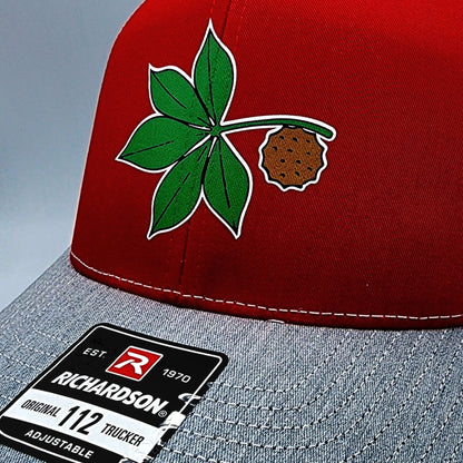 Ohio State Buckeye Leaf and Nut Trucker Snapback Hat Mesh Back