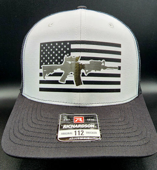 USA Flag MP4 Carbine Trucker Cap, United States Hat, US Trucker Hat