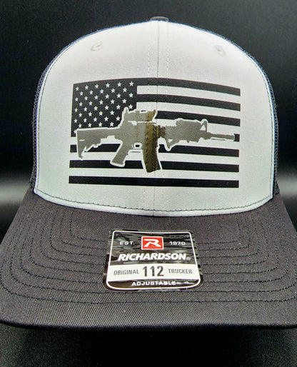 USA Flag MP4 Carbine Trucker Cap, United States Hat, US Trucker Hat